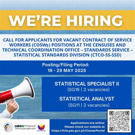 Call for Applicants for Contract of Service Workers (COSWs) Positions.